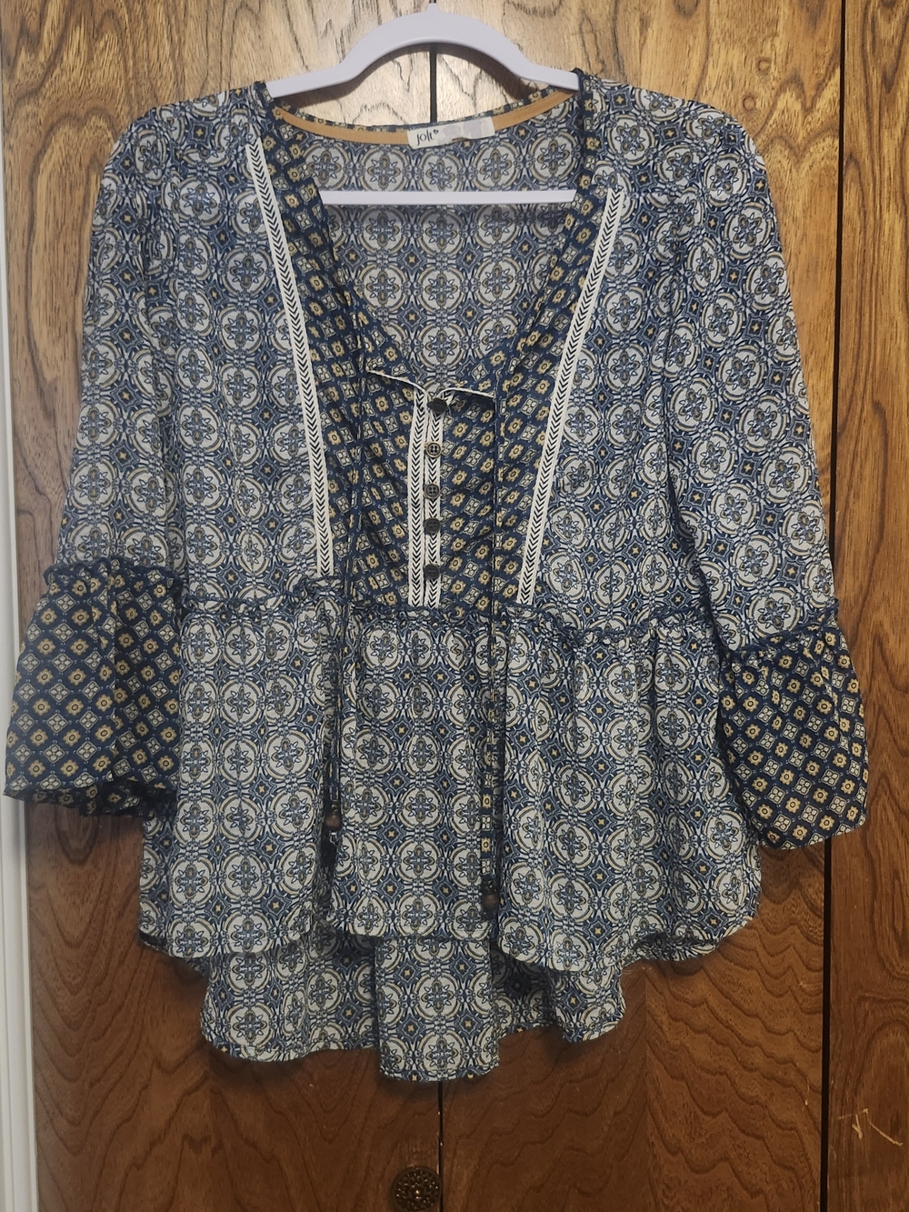Jolt Blue and White Tiered Boho Blouse